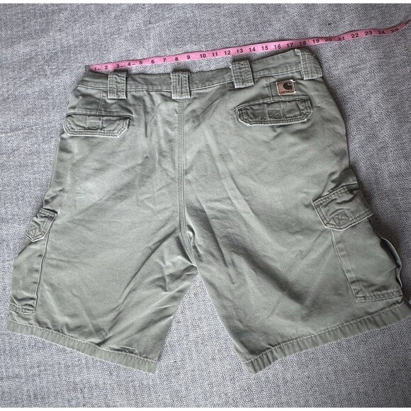 Carhartt Cargo Shorts Size 36 Loden Green B164LDN Canvas Workwear y2k Distressed - Picture 10 of 16